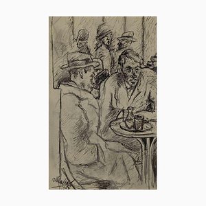 Mino Maccari, At the Café, Original Pencil, Mid 20th-Century