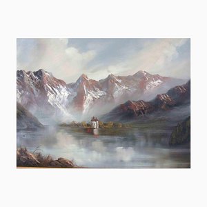 Carl Lindner, Königssee Lake, pintura al óleo original, siglo XIX
