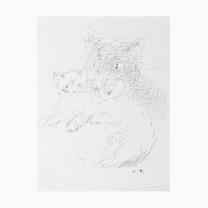 Heene Nevor, Portrait of Cats, dibujo original, años 70