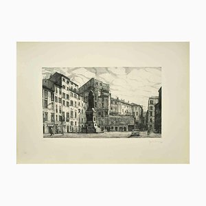 Giuseppe Malandrino, View of Piazza Campo Dé Fiori, Original Etching, 1970