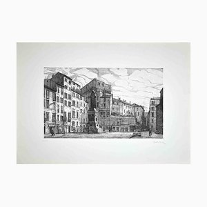 Giuseppe Malandrino, View of Piazza Campo Dé Fiori, Original Etching, 1970