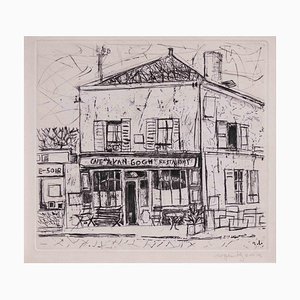 Roger Bezombes, Café Van Gogh Restaurant, Original Etching, Mid-20th-Century