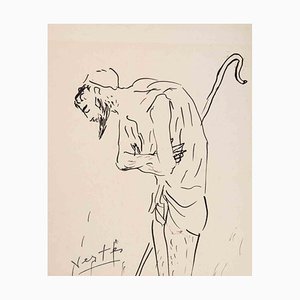 Marcel Vertès, figura de hombre, dibujo original de tinta china, mediados del siglo XX