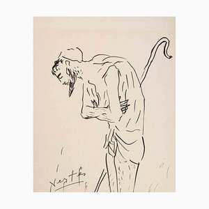 Marcel Vertès, Figure of Man, Original China Ink Drawing, Mid 20th-Century