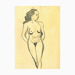 André Meaux Saint-Marc, mujer desnuda, pluma y acuarela originales, 1900