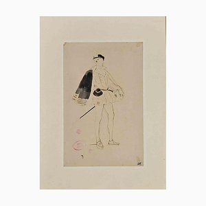 Eugène Giraud, Study for a Costume, Original Drawing on Paper, Late 19th-Century