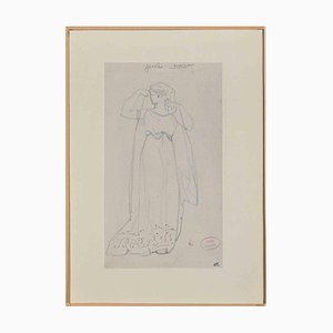 Eugène Giraud, mujer, dibujo original sobre papel, finales del siglo XIX