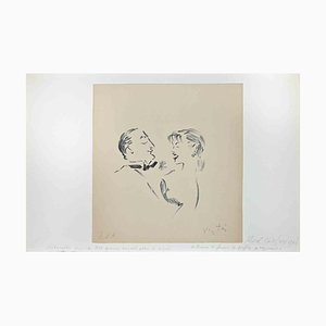 Litografía original de Marcel Vertès, Man and Woman in Profile Look, años 20