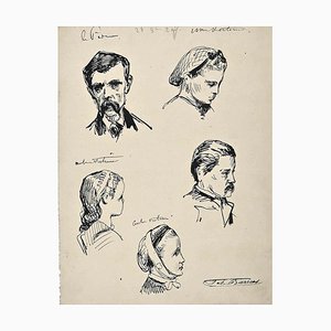 Félix Barrias, Portraits, Original Drawing, Late-19th-Century
