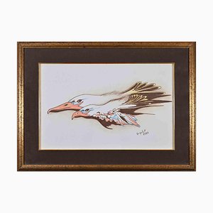 Seagulls, Original Drawing in Pastel, 1990