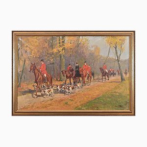 Ernst Otto, Hunting Trip, Original Oil Painting, Mid 20th-Century