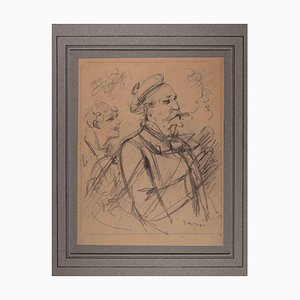 Alfred Grevin, autorretrato, dibujo original, finales del siglo XIX