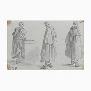 Adrien Dauzats, Studies of a Man, Original Drawing, XIX secolo