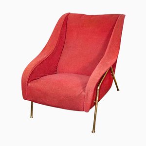 Vintage Red Armchair, Italy, 1950s