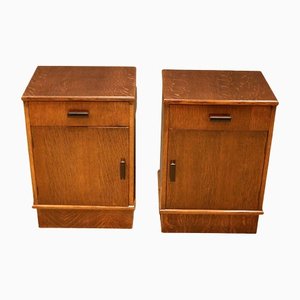 Art Deco Bedside Cabinets in Oak, Set of 2