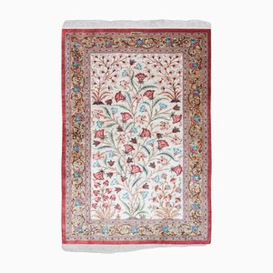 Floral Ghom Rug in Beige with Border and Signature