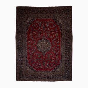 Floral Keshan Rug in Dark Red with Border and Medallion