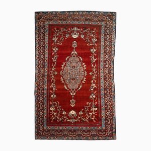 Floral Yazd Rug in Dark Red with Border and Medallion