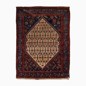 Floral Hamadan Rug in Dark Blue with Border and Medallion