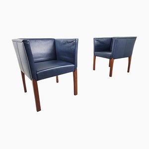 Blue Leather Armchairs from Durlet, 1990s, Set of 2