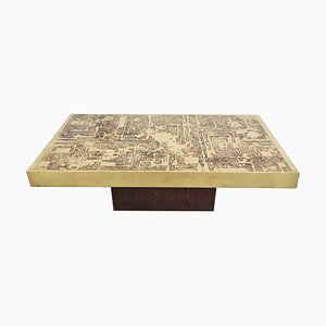 Vintage Etched Brass Coffee Table by Bernhard Rohne, 1970s