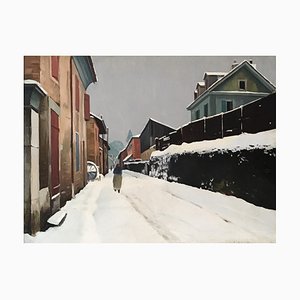Ellis Zbinden, Promenade en hiver, 1961, Huile sur Toile