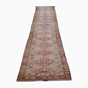 Turkish Handmade Wool Oushak Runner Rug in Pink & Gold