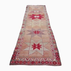 Turkish Handmade Wool Oushak Runner Rug in Pink & Gold