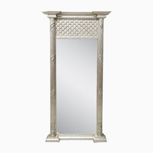 Neoclassical Regency Rectangular Silver Hand Carved Wooden Mirror, 1970s