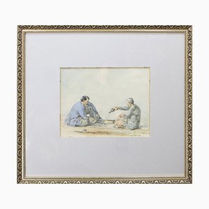 At the Mangal, 19th-Century, Watercolor on Paper, Framed