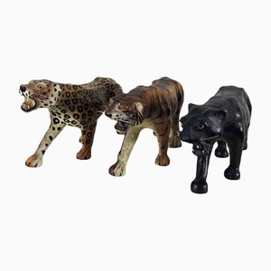 Papier Mache & Hand-Painted Leather Animals, Set of 3