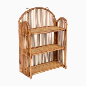 Mid-Century Italian Bamboo and Rattan Foldable Wall Shelf with 3 Levels, 1980s