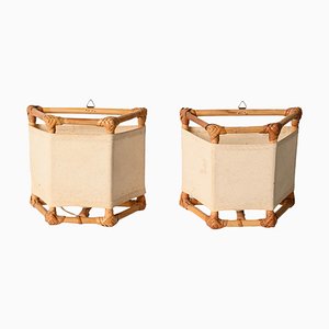 Mid-Century Rattan and Bamboo Sconces in the style of Louis Sognot, 1960s, Set of 2