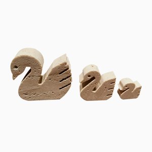 Minimalist Style Travertine Ornaments with Three Swans from Mannelli Fratelli, Set of 3