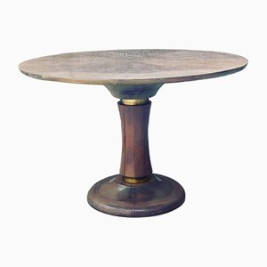 Tavolo rotondo in legno di noce massiccio e ottone, anni '50