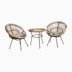 Small Outdoor Set in Bamboo and Rattan, 1950s, Set of 3