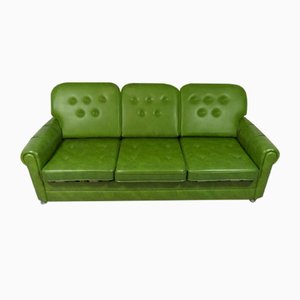 Apple-Green Vinyl Sofa with Reversible Pillows, 1960s