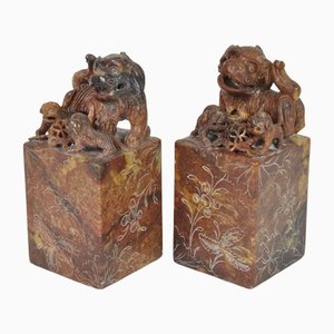 Early 20th Century Chinese Hard Stone Bookends, Set of 2