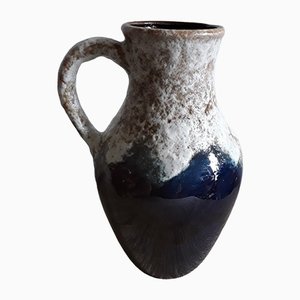 German Ceramic Vase in the Fat Lava Style in Blue with Beige Lava Glaze, 1960s
