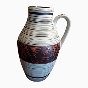 Deutsche Keramikvase in Beige-Braun mit Rotem Dekor, 1970er