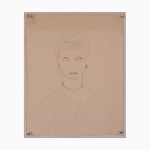 Francis Newton Souza, Minimalist Study of a Lady, Crayon sur Papier