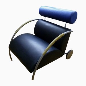 Black and Blue Zyklus Leather Armchair with Headrest by Peter Maly for Cor