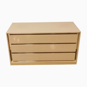 Chest of Drawers in Enameled Wood and Golden Metal, Italy, 1970s