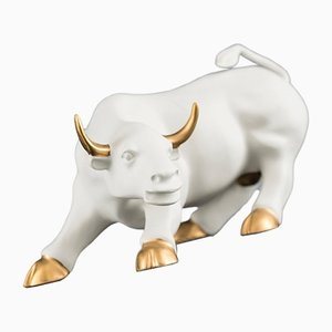 Italian Parts Gold Ceramic Wall Street Bull Sculpture from VGnewtrend