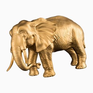 Italian African Ceramic Father Elephant Opaque Gold Sculpture by VG Design and Laboratory Department