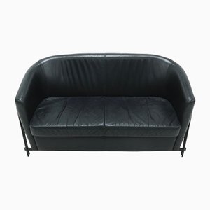 Black Leather Club Sofa with Steel Frame, 1990s