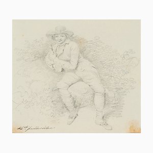 H. Freudweiler, L'homme au repos sur un rocher, 1780, Crayon