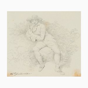 H. Freudweiler, Resting Man on a Rock, 1780, Pencil