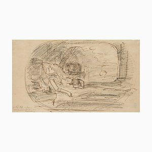 J. Goez, Mère Morte avec Enfant en Deuil, 1790, Fusain sur Papier