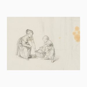 M. Neher, Children with Kittens, 1803, Pencil